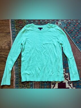 GAP Women's Mint Crewneck Sweater with Shoulder Buttons